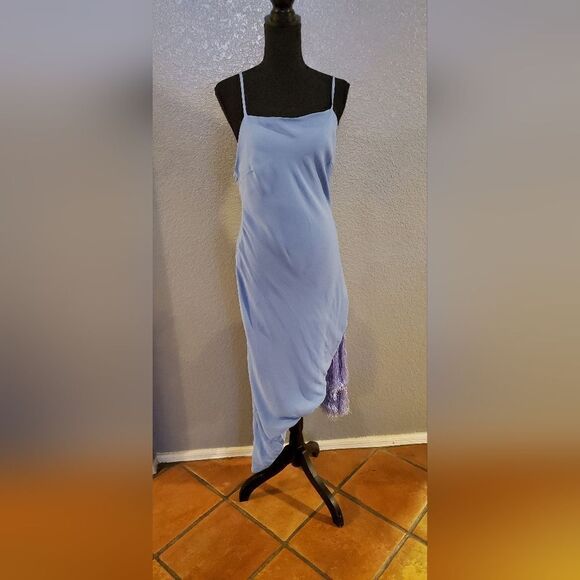 Cult Gaia Giselle Tie Hem Stretch Silk Slipdress In Bluebell Midi Dress Blue - Picture 2 of 16